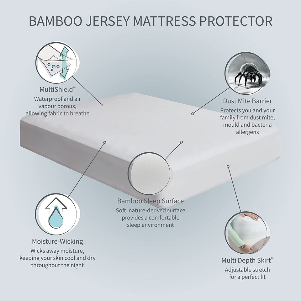 Bamboo Jersey Waterproof Fitted Mattress Protector, Queen Bed Size