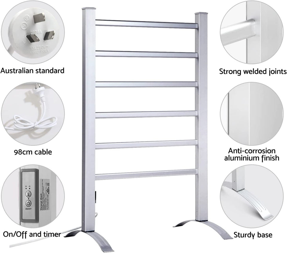 Electric Heated Towel Rail Rails Warmer Rack Aluminium Bar Bathroom