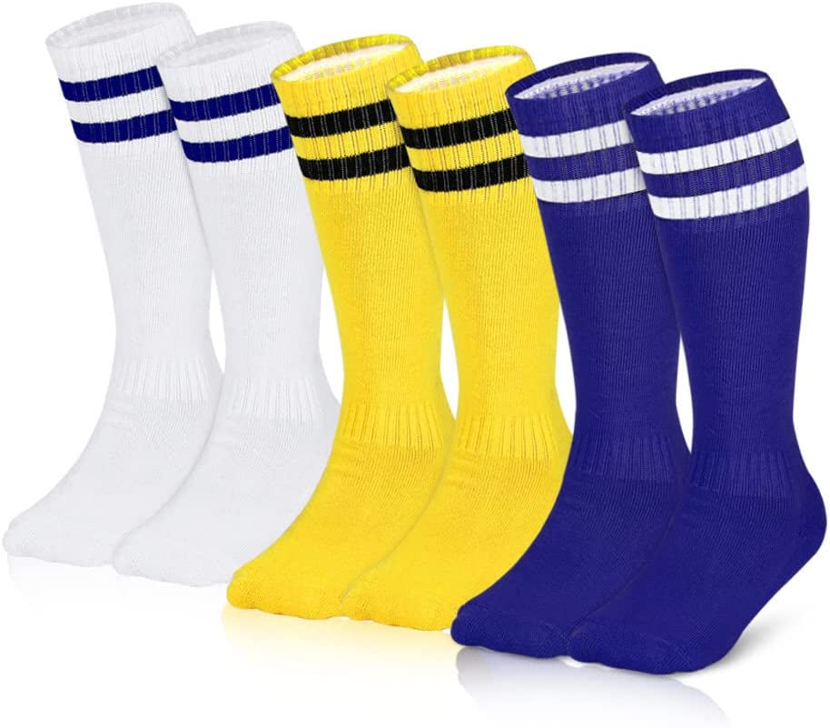 3 Pairs Kids Knee High Soccer Socks Athletic Sports Team Socks for 7-12 Years Old Youth Boys and Girls (US Size 3-6）