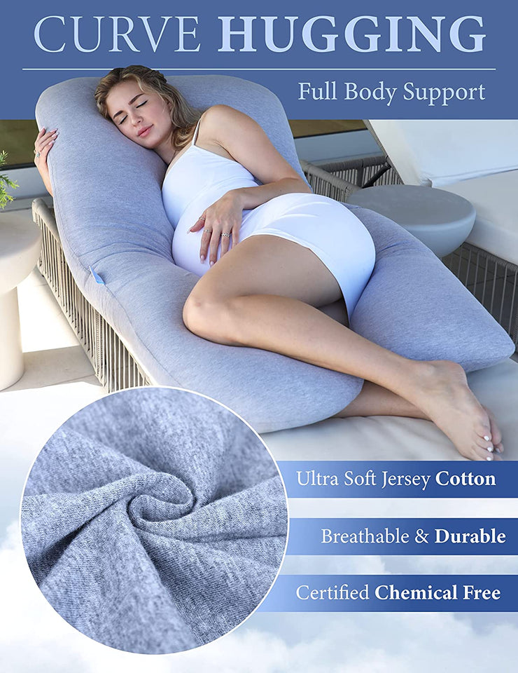 Pregnancy Pillow U-Shape Body Pillow, Maternity Pillow Support Detachable Extension - Machine Washable Jersey Cover