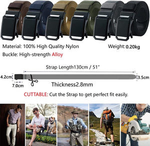 Men'S Belt,  Ratchet Belt for Men Casual, Nylon Jeans Belt with Click Buckle, Breathable Fabric Waist Strap Easy Adjustable Trim to Fit