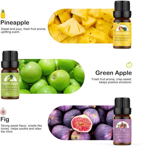 Fruit Essential Oils Set of 6 X 10Ml Aromatherapy Oils for Diffusers - Passion Fruit, Strawberry, Guava, Pineapple, Green Apple, Fig Fruity Scented Fragrance Oils for Diffusion, Candle Making