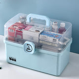 Household Medical Kit Portable Medicine Box Storage Locked Organizer Fold Organiser Blue 34X21.5CM