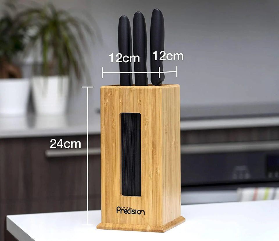 Square Knife Block Holder - Bamboo Knife Stand and Storage Organiser to save Kitchen Counter Space - Wooden Knife Holder for Large and Medium Knives - Kitchen Storage & Organisation
