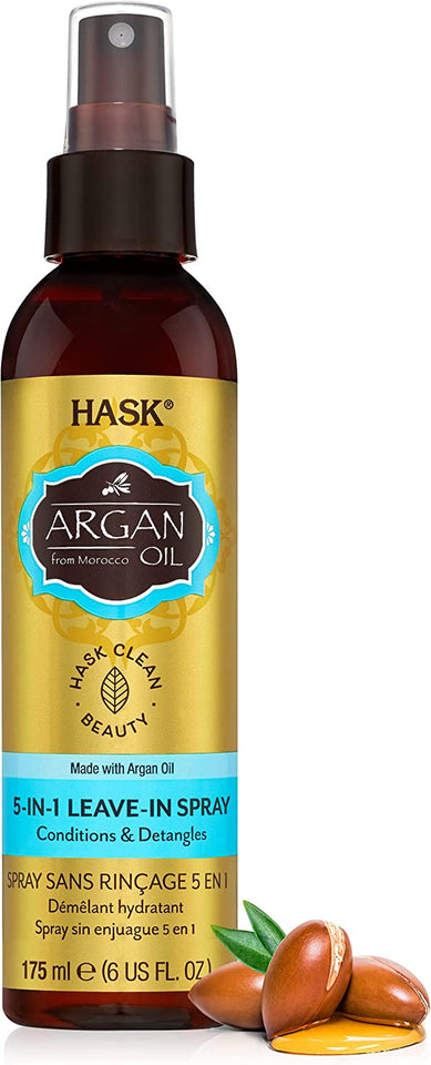 Argan Oil 5-In-1 Leave-In Conditioner Repairing for All Hair Types, Color Safe, Gluten/Sulfate/Paraben-Free, White, 175 Ml