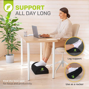 Adjustable Foot Rest under Desk for Added Height | Large Premium Velvet Soft Foam Footrest for Desk | Most Comfortable Desk Foot Rest in the World for Back, Lumbar, Knee Pain (Black)