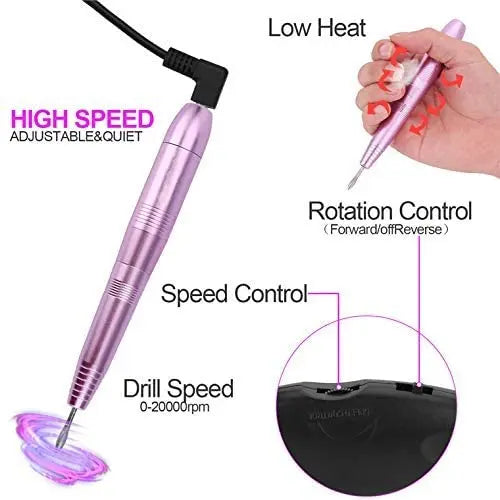 Portable Nail Drill Set-Professional 11 in 1 Nail File Machine 20000 RPM, Drill Kit, Pedicure and Personal DIY Manicure,USB pattanaustralia