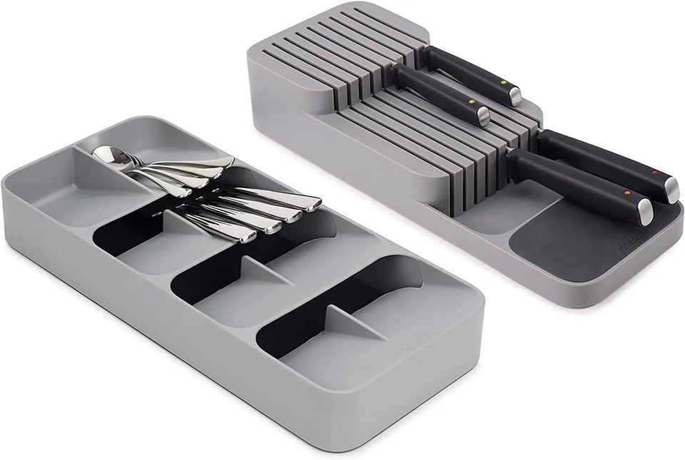 Dream Drawers 2-Piece Drawer Organisation Set with Large Cutlery Organiser and Knife Organiser - Grey