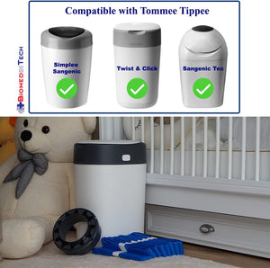 8-Pack Nappy Bin Refill Bags Compatible with Tommee Tippee Twist & Click Refill, Sangenic Tec Simplee Sangenic. Newborn Baby Changing Bags, Nappies Garbage No Cassettes, Blue