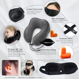 Travel Pillow Neck Support,Memory Foam Neck Pillows for Travel Airplane, 360-Degree Head Support,Travel Kit with 3D Contoured Eye Masks,Earplugs.