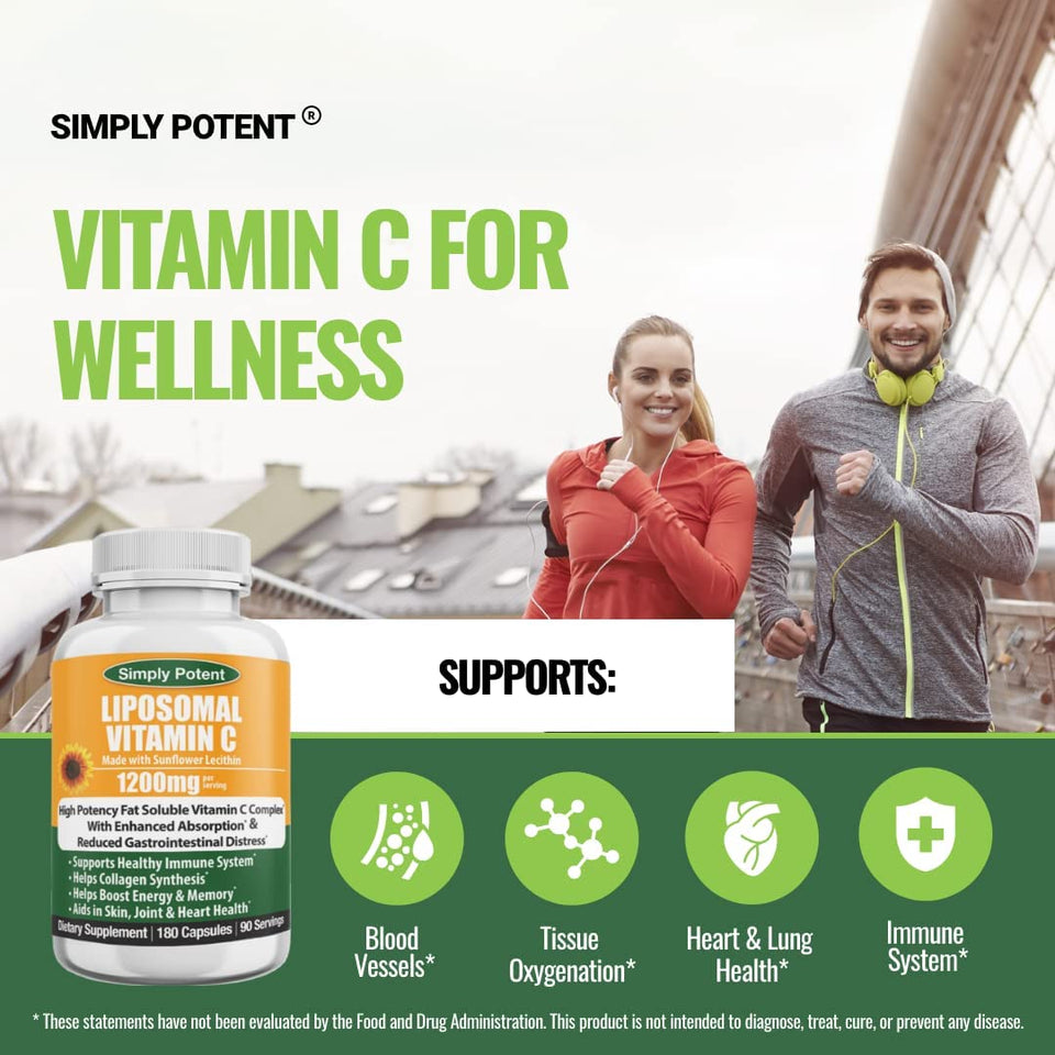 Liposomal Vitamin C 1200Mg, 180 Vit C Capsules, Stronger Supplement than Liposomal Vitamin C 1000Mg or Vitamin C 500Mg, High Dose Ascorbic Acid Vitamin C Antioxidant for Collagen Immune Support Heart