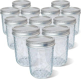 Glass Mason Jars with Airtight Lids, 500ML Flowbyoz Dimond Pattern Quilted Crystal Wide Month Canning Jars 16 OZ with Regular Lids and Labels & Marker, Storage Pickle Jars & Canisters (12)