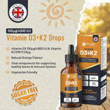 Vitamin D3 4000Iu + K2 MK7 25Μg I Orange Liquid Drops I High Strength 4000Iu D3 + 25Μg K2-30Ml Bottle I Fast Absorption I 1200 Vegetarian Drops - Made in UK by Prowise Healthcare