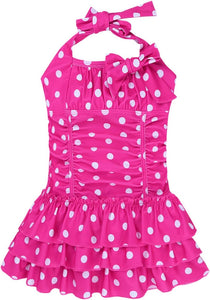 Girls Kids Bathing Suits Polka Dot Adjustable Halter Beach Sport One Piece Swimsuit Swimwear