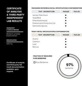 Ultra High Strength Berberine Hcl from the Himalayas - 97% Standardized Purity - All Natural Extraction - 82:1 Concentrated Extract - the Strongest Berberine 500Mg Available - 90 Veggie Capsules