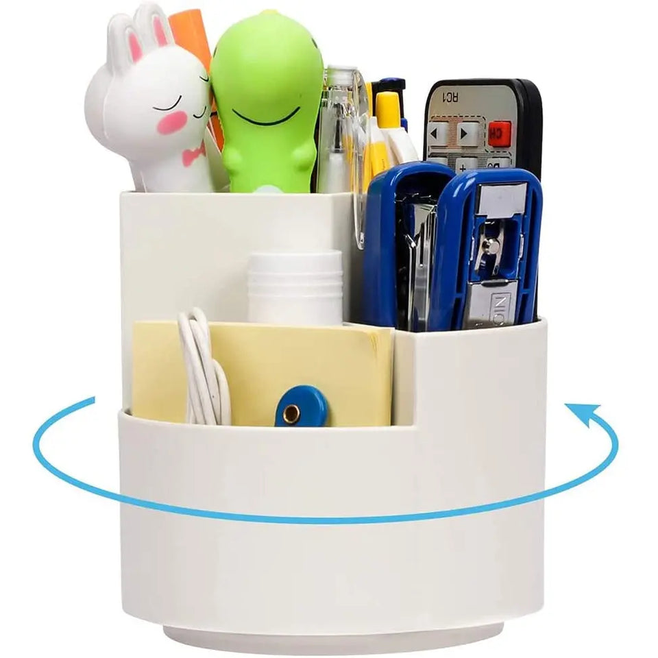 Multi-functional, Large Container, 360 Degree Rotating Round  Pen Holder White Pattan Australia