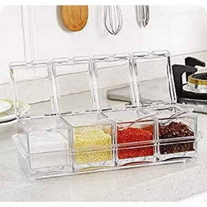 Clear Seasoning Rack Spice Pots by AIQI - 4 Piece Acrylic Seasoning Box - Storage Container Condiment Jars - Cruet with Cover and Spoon pattanaustralia