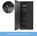 Locker Cabinet Steel Filing Cabinet 185Cm Lockable File Storage Cupboard 2 Door 4 Shelves Office Home Stationary Black