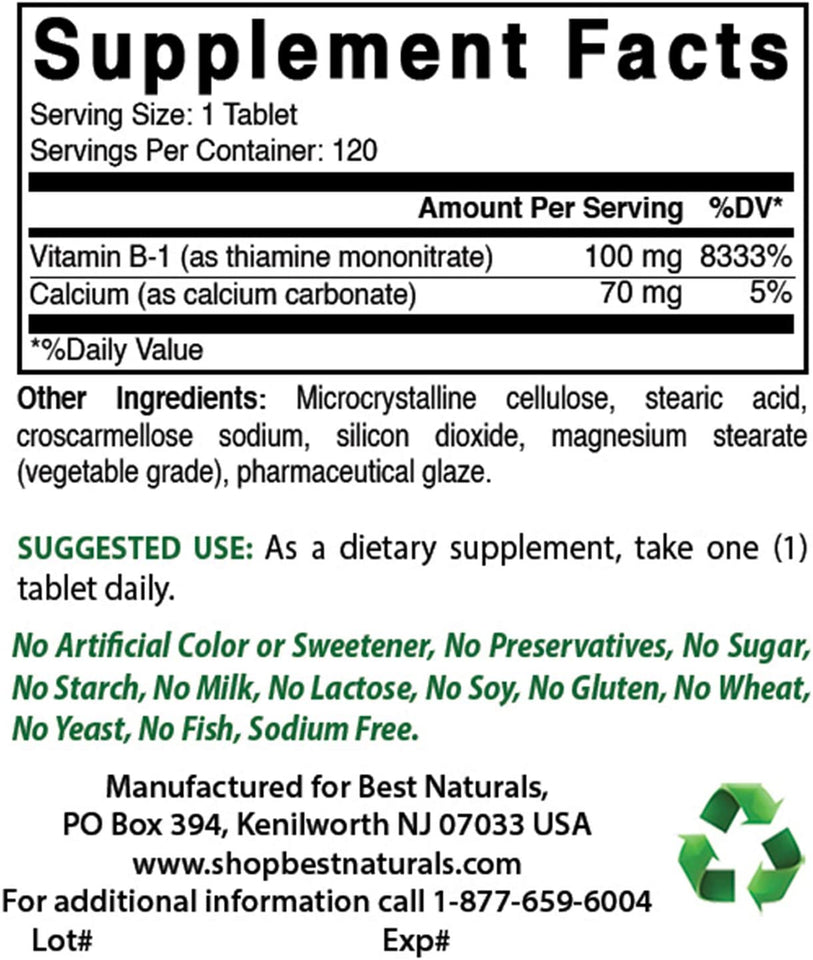 Vitamin B1 as Thiamine Mononitrate 100 Mg 120 Tablets (120 Count (Pack of 2))