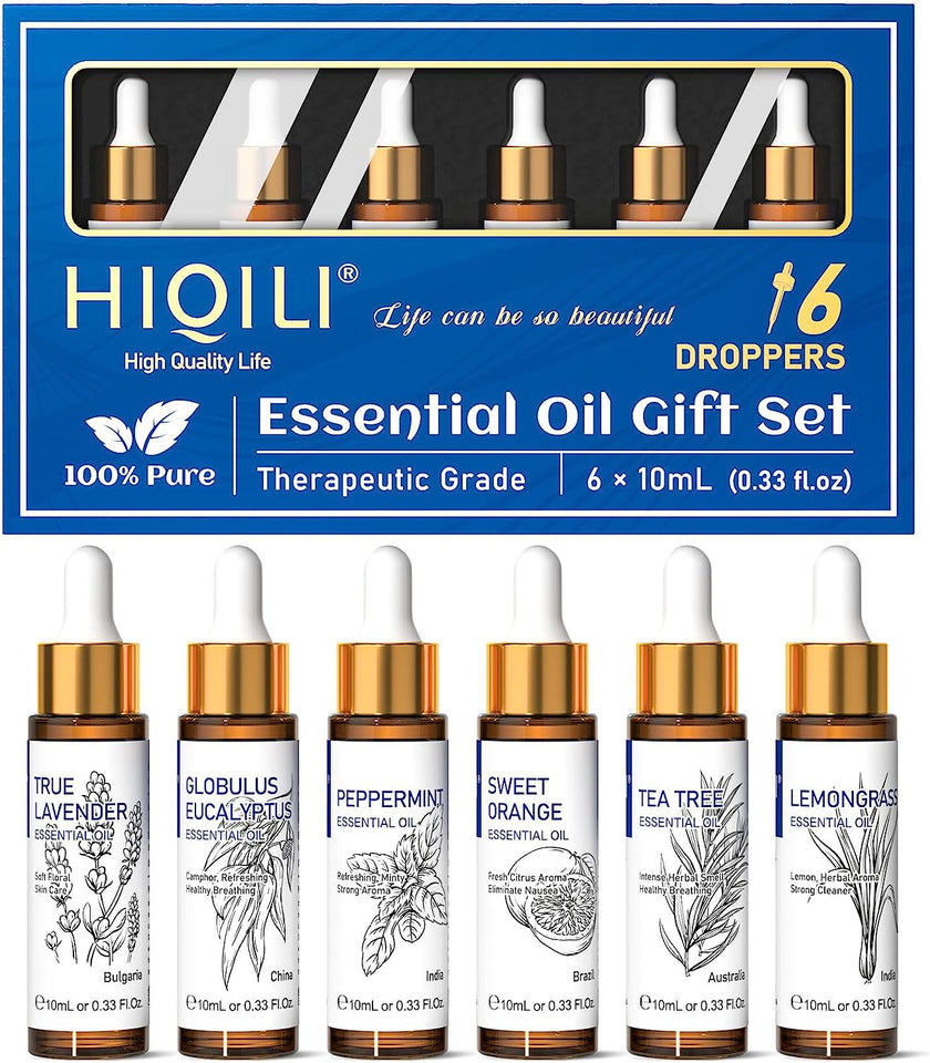 Essential Oils for Diffusers for Home, Natural Pure Aromatherapy Oils Gift Set for Humidifiers, Skin Care, Hair Care, Massage, Spray, Soak Making- 6X10Ml