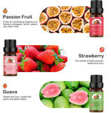 Fruit Essential Oils Set of 6 X 10Ml Aromatherapy Oils for Diffusers - Passion Fruit, Strawberry, Guava, Pineapple, Green Apple, Fig Fruity Scented Fragrance Oils for Diffusion, Candle Making