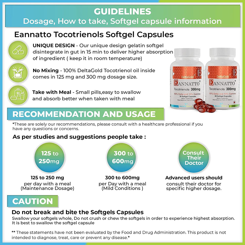 E Annatto Tocotrienols Deltagold 300Mg, Vitamin E Tocotrienols Supplements 30 Softgel Capsules, Tocopherol Free, Supports Immune Health & Antioxidant Health (90% Delta & 10% Gamma) (Pack of 1)