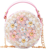 Forwe Little Girls Toddler Crossbody Purse with Pearl Flowers Mini Cute Princess Handbags Shoulder Chain Bag