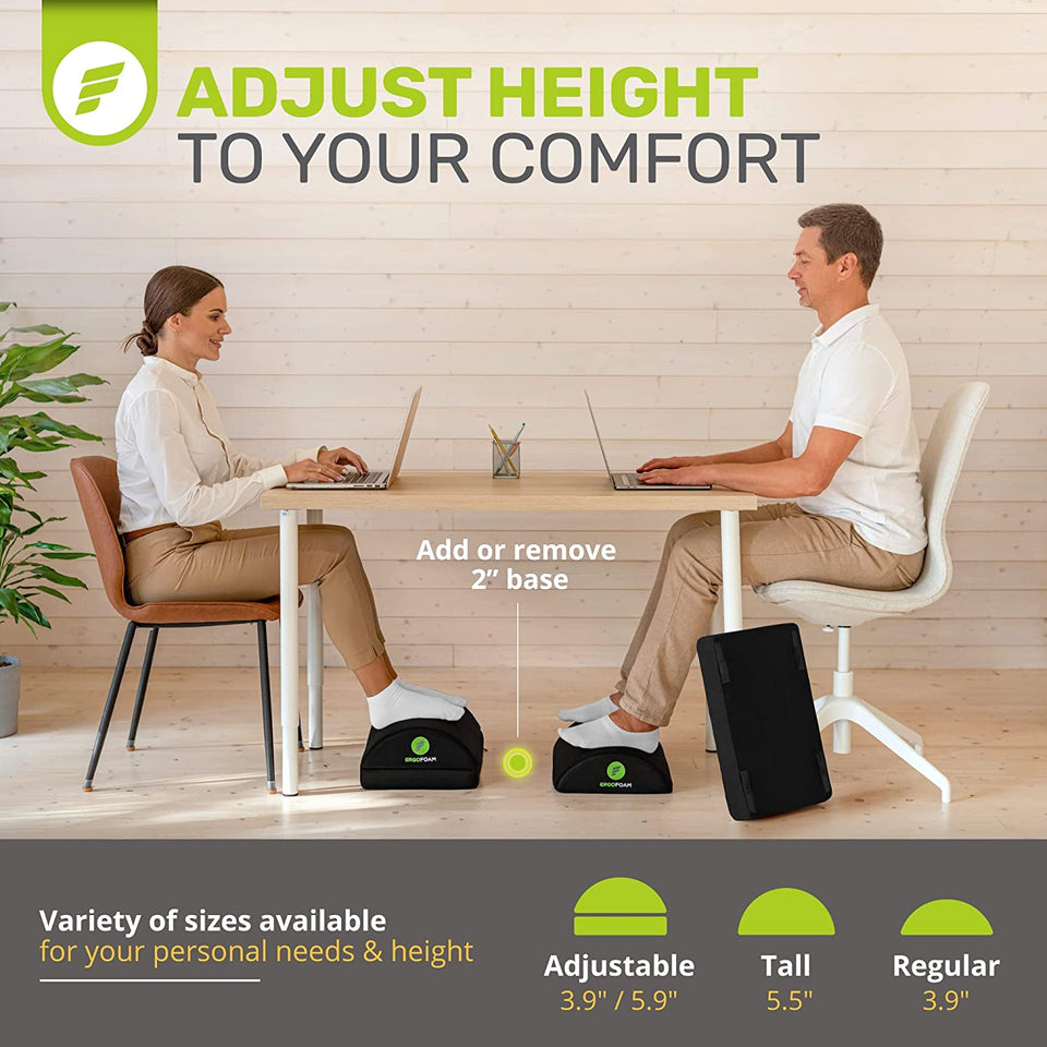 Adjustable Foot Rest under Desk for Added Height | Large Premium Velvet Soft Foam Footrest for Desk | Most Comfortable Desk Foot Rest in the World for Back, Lumbar, Knee Pain (Black)
