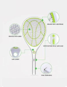 Night Cat Electric Mosquito Fly Swatter Bug Zapper Bat Racket, Pests Insects Control Killer Repellent, USB Rechargeable, LED Lighting, Double Layers Mesh Protection Pattan Australia