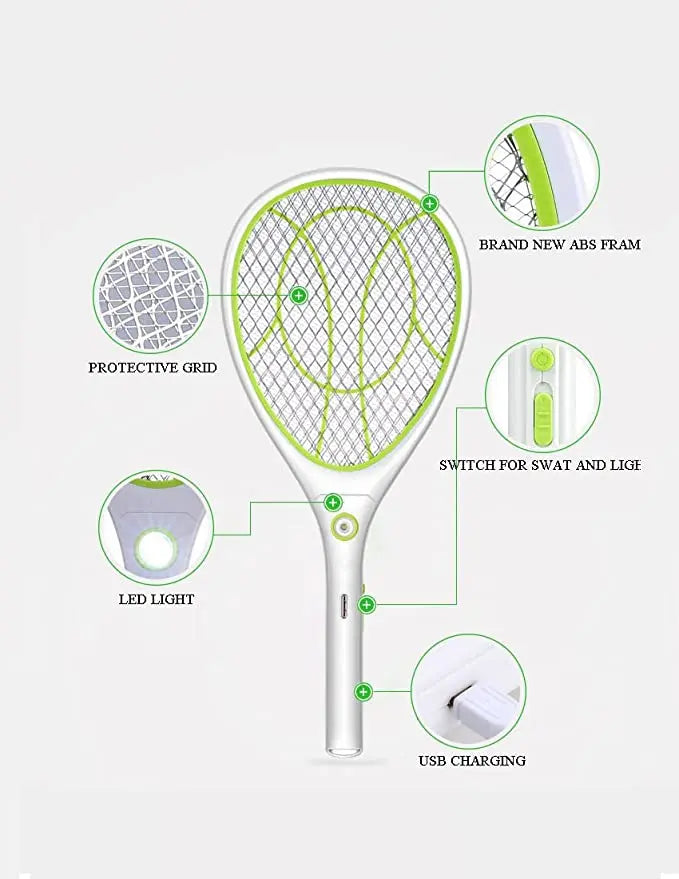 Night Cat Electric Mosquito Fly Swatter Bug Zapper Bat Racket, Pests Insects Control Killer Repellent, USB Rechargeable, LED Lighting, Double Layers Mesh Protection Pattan Australia