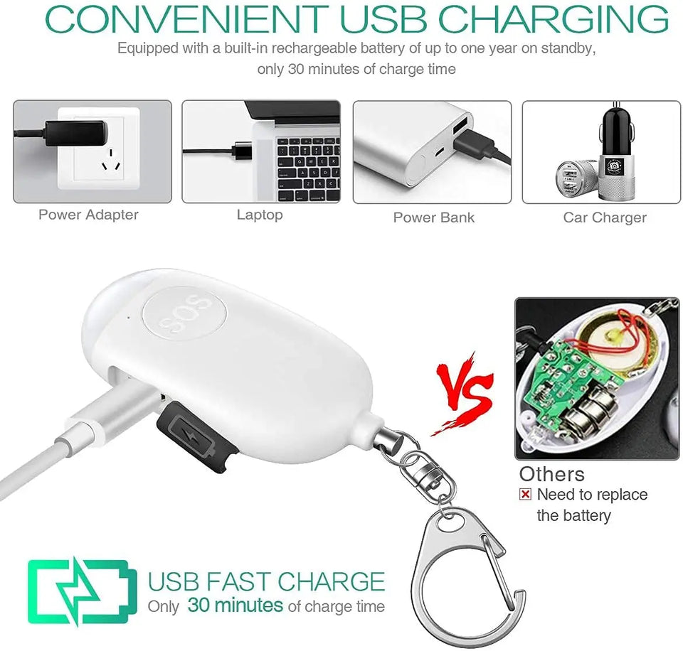 130dB Personal Alarms Keychain with LED Light, Support USB Charging, Emergency Device Pattan Australia