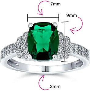 Rectangle Green Simulated Emerald Cut Statement  Ring for Women Sterling Silver pattanaustralia