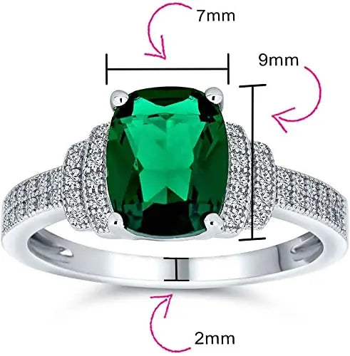 Rectangle Green Simulated Emerald Cut Statement  Ring for Women Sterling Silver pattanaustralia