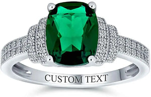 Rectangle Green Simulated Emerald Cut Statement  Ring for Women Sterling Silver pattanaustralia
