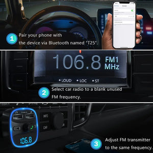 Bluetooth FM Transmitter, Wireless Radio Adapter Car Kit with Dual USB Charging, MP3 Player Support TF Card & USB pattanaustralia
