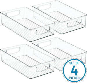 Plastic Bin Storage - Clear Bins for Fridge, Freezer, Office, Garage or Pantry Storage | Stackable Storage Containers - BPA Free & Eco Friendly | Easy Wash & Ultra Durable | Large & Small (Small (Pack of 4))