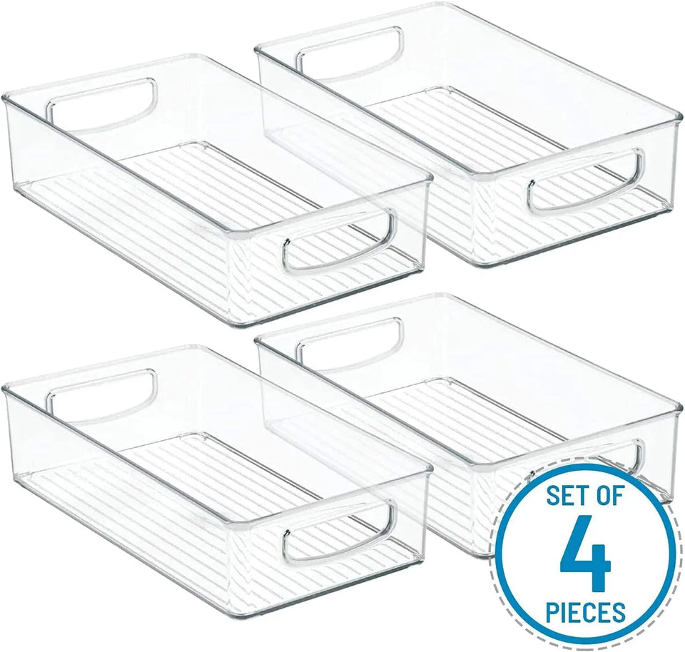 Plastic Bin Storage - Clear Bins for Fridge, Freezer, Office, Garage or Pantry Storage | Stackable Storage Containers - BPA Free & Eco Friendly | Easy Wash & Ultra Durable | Large & Small (Small (Pack of 4))