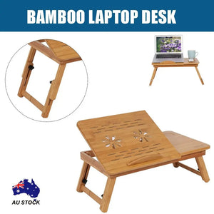 Bamboo Foldable Laptop Bed Cooling Holder Desk Multi Function Table Stand pattanaustralia