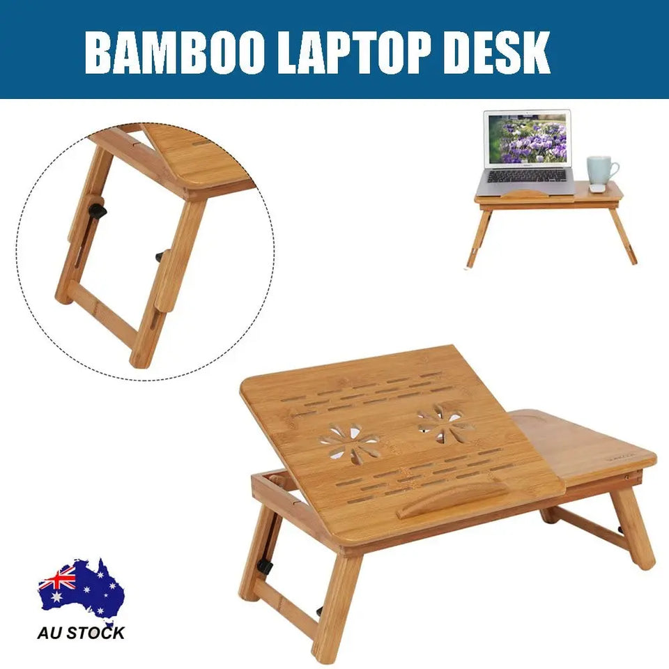 Bamboo Foldable Laptop Bed Cooling Holder Desk Multi Function Table Stand pattanaustralia