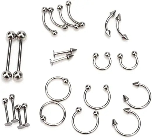 Professional Body Piercing Stainless Steel 41Pcs Set 14G ,16G Nose Ring Studs, Belly, Eye Brow  Piercing in silver pattanaustralia