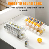 Fridge Organiser, Refrigerator Storage Bins with Rolling, 2-Tier Can Dispenser, Drink Food Storage, Home Kitchen Organisation, Soda Beverage Container, for Fridge Freezer Pantry Countertop Cabinets