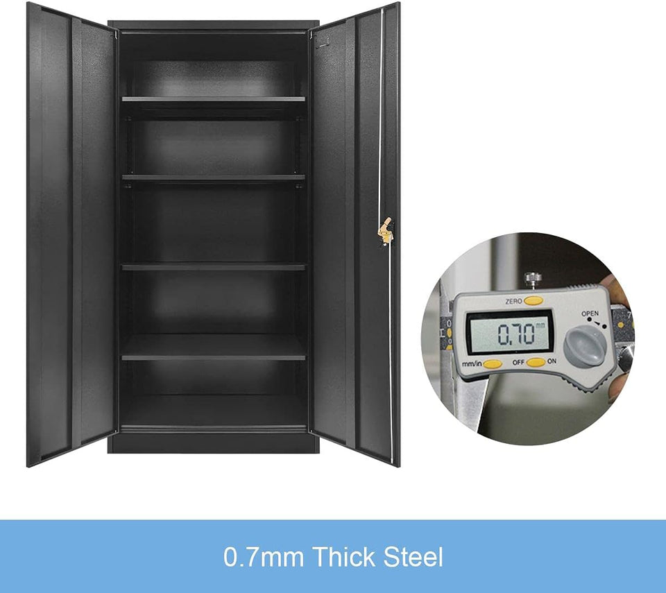 Locker Cabinet Steel Filing Cabinet 185Cm Lockable File Storage Cupboard 2 Door 4 Shelves Office Home Stationary Black