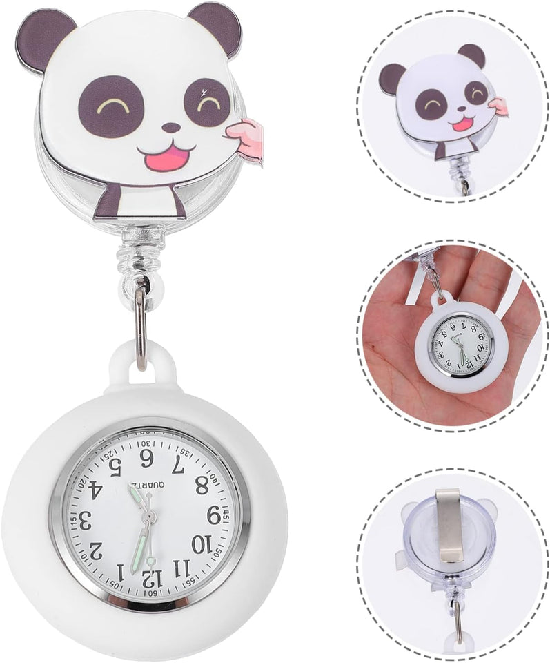 1Pc Delicate Practical Second Alloy for with Convenient Nurse Doctors Panda on Cover Gifts Watches Clip Watch Hanging Pattern Metal Pocket Panda-Shaped Doctor Clip- Nurses