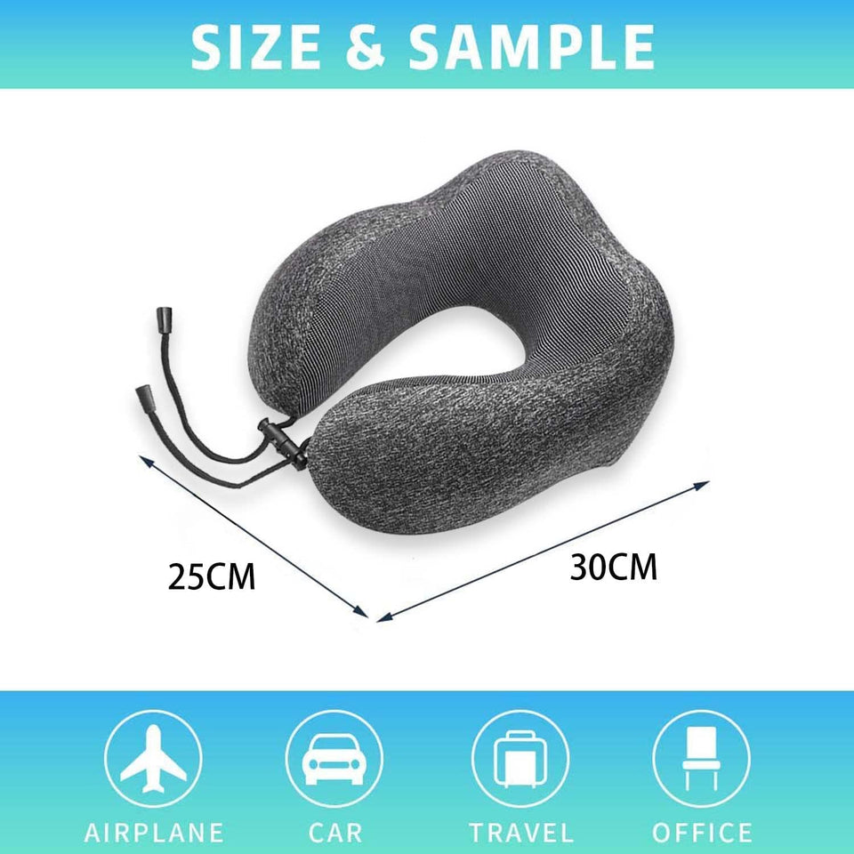 Travel Pillow Neck Support,Memory Foam Neck Pillows for Travel Airplane, 360-Degree Head Support,Travel Kit with 3D Contoured Eye Masks,Earplugs.