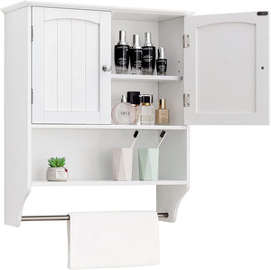 Wall Bathroom Cabinet with 2 Shelf & Towels Bar, Medicine Cabinet with 2 Doors for Bathroom, Wall Mount Bathroom Cabinet, over the Toilet Space Saver Storage Cabinet, White