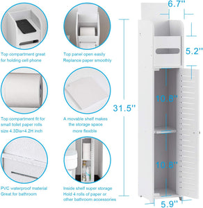 Toilet Roll Holder,Toilet Paper Roll Holder with Slim Shelf,Over Toilet Storage for Toilet Paper Bulk,Narrow Shelf for Bathroom Accessories,Bathroom Storage for Toilet Tissue,White by