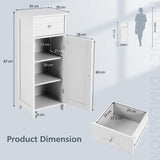 Bathroom Floor Cabinet, Storage Cabinet with Single Door, Pull-Out Drawer, 3-Position Adjustable Shelf, Anti-Topping Device, Side Storage Organizer for Bathroom Living Room Entryway, White