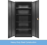 Locker Cabinet Steel Filing Cabinet 185Cm Lockable File Storage Cupboard 2 Door 4 Shelves Office Home Stationary Black