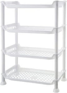 4 Layer Shelf Plastic Storage Rack, Kitchen Storage Shelf and Bathroom Storage Basket, Home Storage & Organisation Storage Shelves S6 (White)