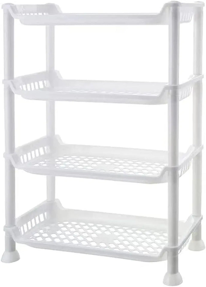 4 Layer Shelf Plastic Storage Rack, Kitchen Storage Shelf and Bathroom Storage Basket, Home Storage & Organisation Storage Shelves S6 (White)